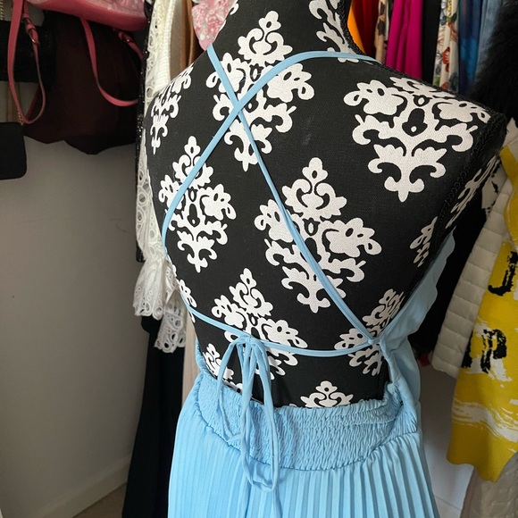 Hello Molly Light Blue Pleated Tiered Halter Mini Dress - Picture 3 of 4